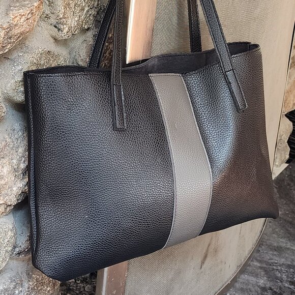 Vince Camuto Black/Gray Pebbled Leather Tote Bag - Picture 4 of 15